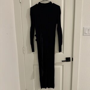 ZARA black maxi knit dress with belt detail
